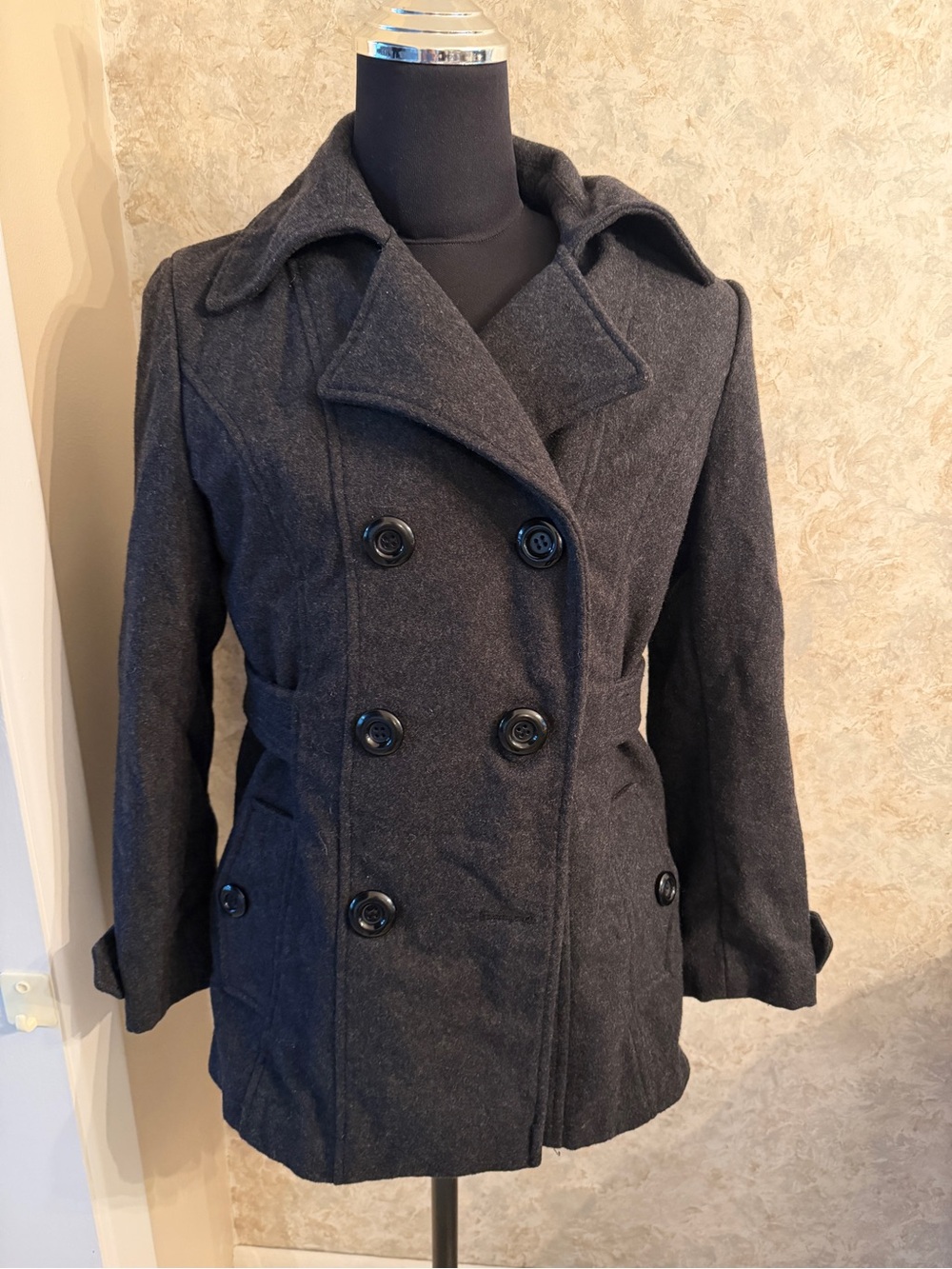 Fashion bug Double-Breasted Peacoat - Charcoal Gray
